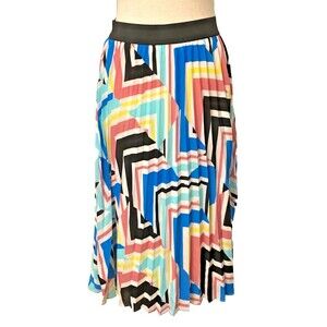New WORTHINGTON Geometric Multi Colorful Chevron Pleated Skirt Size Small Lined